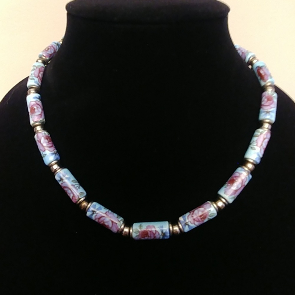 Unique hand-painted flower necklace